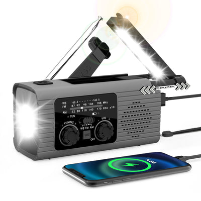 Multifunctional Emergency Radio Solar Hand Crank NOAA Weather Alert AM FM WB Radio Power Bank Flashlight for Outdoor Emergency Survival