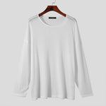 LinkMejor Mens Relaxed Fit Hollow Knit Long Sleeve T-Shirt Soft Drape Fabric Slightly See-through Tshirt Top
