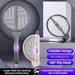 Tevorex Dual-Head Foldable Electric Mosquito Swatter 4-In-1 Rechargeable Handheld Fly Killer Bug Zapper for Indoor Outdoor