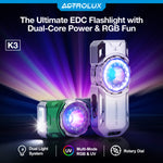 Astrolux® K3 1550LM EDC Flashlight Long Throw 209m Rotary Dial Control Throw Flood Combo LED Torch with RGB 18 LEDs, UV 395nm, 16300 Rechargeable, IPX6 Ideal for Outdoor, Search, Emergency and EDC Use