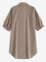 ZANZEA Women Daily Casual 3/4 Length Sleeve Solid Color Shirt Dresses