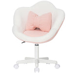 LinkMejor Kids Desk Chair Cute Flower Ergonomic Study Chair Swivel Boucle Desk Chair Adjustable Height 360° Rotating Wheels Home Office Chair for Children at Bedroom Study Room