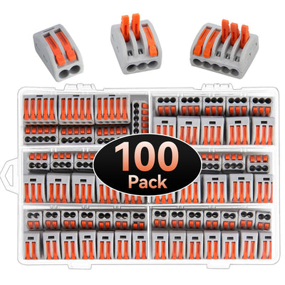 PCT-212/213/215 Conductor Compact Wire Connectors Kit 100PCS Lever Nut Connector Assortment 2 Port 40pcs 3 Port 50pcs 5 Port 10pcs