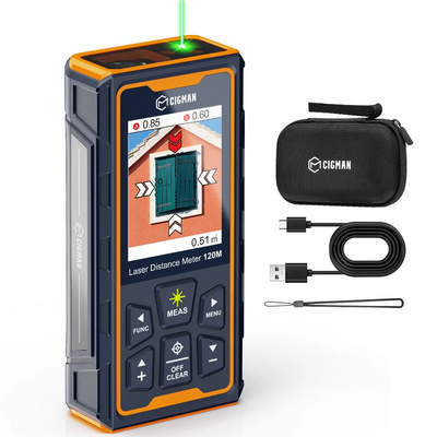 EU US Direct CIGMAN CD-120G Laser Distance Measure 120M 393ft Digital Pointfinder 4x Zoom P2P Technology IP68 Waterproof Wireless Charging 2.4" IPS Display