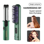 LinkMejor Mini Portable Hair Styling Kit Curling Iron Straightening Comb Hot Air Comb Hairdressing Set Large Curler Portable Travel Dual-Purpose Barber Curling Iron Straight Hair Comb