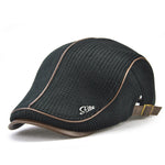 Collrown Knitted Berets Patchwork Leather Brim Men Flat Cap Retro Visor Hat Autumn Winter Warmer Casual Crochet Hat Forward Cap