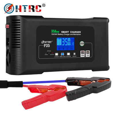 LinkMejor Large Power 35A 12V 24V Car Battery Charger for Moto Truck Motorcycle AGM Lead Acid PB GEL LCD Display Smart Charging