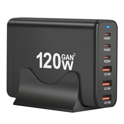 [GaN Tech] 120W 6-Port USB PD Charger 3USB-A+3USB-C Fast Charging Desktop Charging Station EU Plug for iPhone 15 14 13 for Huawei Pura 70 Ultra for Xiaomi 14pro for Samsung Galaxy S24