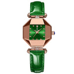 LinkMejor Women Watches Fashion Luxury Rhinestones Quartz Watch Polygon Pointer Waterproof Ladies Leather Wristwatch