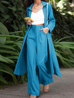 LinkMejor Women Plus Size Two Set Solid Button Lapel Long Sleeve Long Blouses and Pant Two Pieces Set