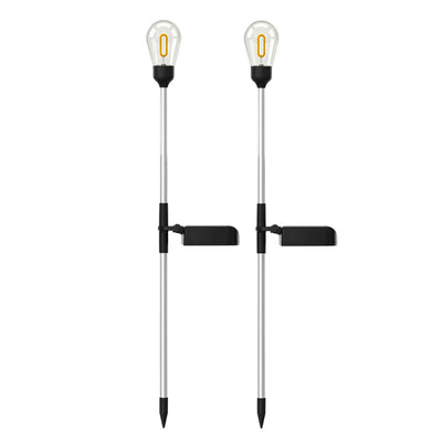 Elfeland 2 Pack Solar Garden Lights Outdoor LED Tungsten Filament Effect Pathway Lights 2800K Warm Light Auto On/Off Wireless Lawn Lights for Yard Patio