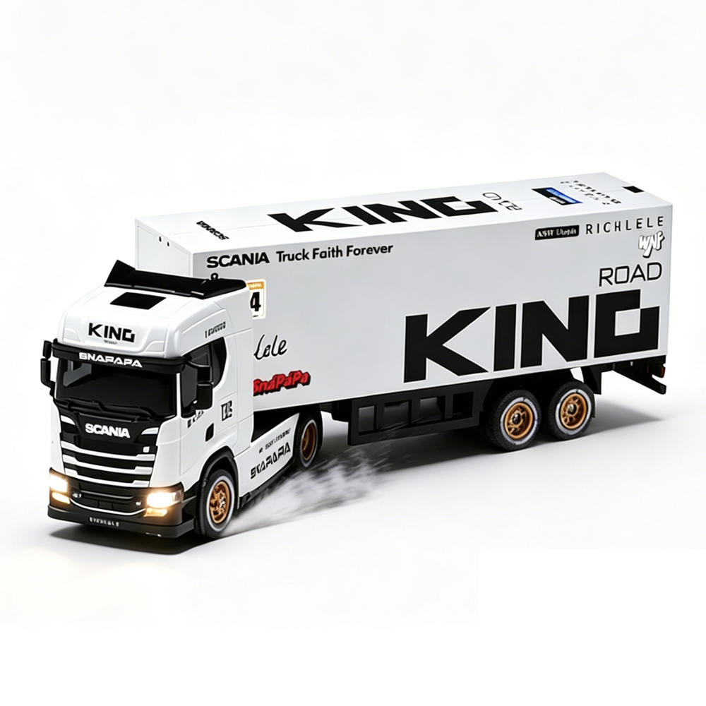 1/64 2.4G 4WD Scania Official Licensed Mini Drift RC Car Container Tractor Trailer Heavy Truck Remote Controlled LED Light with Gyro Full Proportional Vehicles Desktop Toys Models Collection Gift For Boys