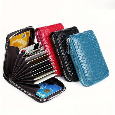 Business PU Leather ID Credit Card Holder Handbag Multi Card Leather Coin Purse Vertical Imitation Snake Texture Zipper Organ Bag