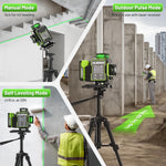 Huepar W03CG  W04CG 3D 12Lines 4D 16Lines Laser Level Bluetooth  Control 4x360 Green Beams Rotation Base Self Leveling Touch LCD Screen Rechargeable Battery IP54 Tiling Framing Ceiling Floor Installation