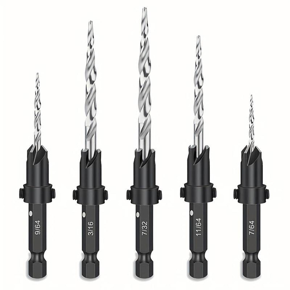 5PCS Countersink Set Countersink HSS Conical Countersink With 1 Hex Wrench Woodworking Countersink Bit