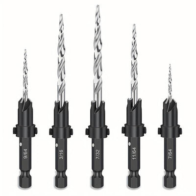 5PCS Countersink Set Countersink HSS Conical Countersink With 1 Hex Wrench Woodworking Countersink Bit