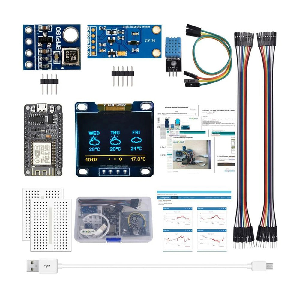 ESP8266 Weather Station Kit OLED Display Weather Station Atmosphetic Pressure Light Sensor Breadboards Electronics Component Set