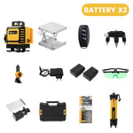 New 16 Lines 4D Laser Level Remote Control 4 Colors Beam 360° Horizontal ＆ Vertical Powerful Lines Laser Levels Power Display 2 Batteries