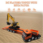 HuiNa Toys 1319 RTR 1/24 2.4G 9CH RC Car Excavator Flat Trailer Flatbed Semi Truck Remote Control Simulation Sound LED Light Engineering Construction Vehicles Models Children's Birthday Gift for Boys