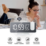 LinkMejor Mirror Alarm Clock Big Screen Temperature and Humidity Display with Radio and Time Projection Function Electronic Clock Rechargeable