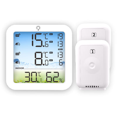 TS-8082 Wireless Temperature Humidity Monitor Dual Channel Refrigerator Thermometer with Backlight High Low Alarm Max Min Records -40℃ Wide Range Cold Chain Monitoring Alarms