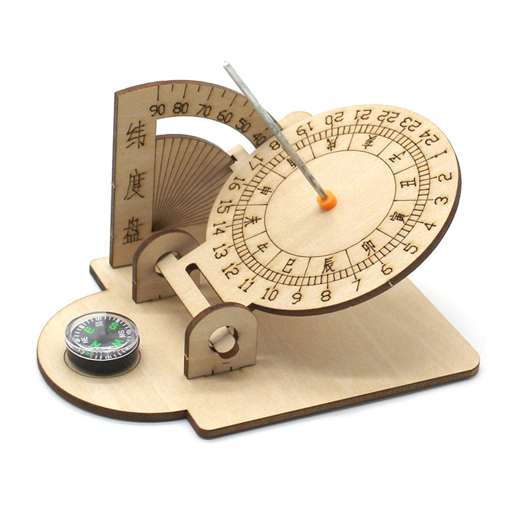 Wooden Sundial Model Assembly Kit DIY Optional with Compass Children's Science Experiment Education Toy Student Technology Small Production
