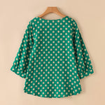 LinkMejor Women Summer Casual 3/4 Sleeve Blouses O Neck Polka Dot Loose Ladylike Shirt Top