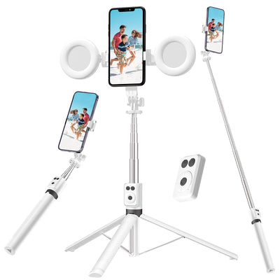 BT12 Selfie Stick Tripod with Filling Light Stainless Steel Phone Selfie Stick bluetooth Remote Control Stable Three-Legged Support for Live Broadcasts Video Shooting