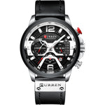 LinkMejor Chronograph Men Watch Casual Sports Fashion Calendar Analog Genuine Leather Wrist Watch