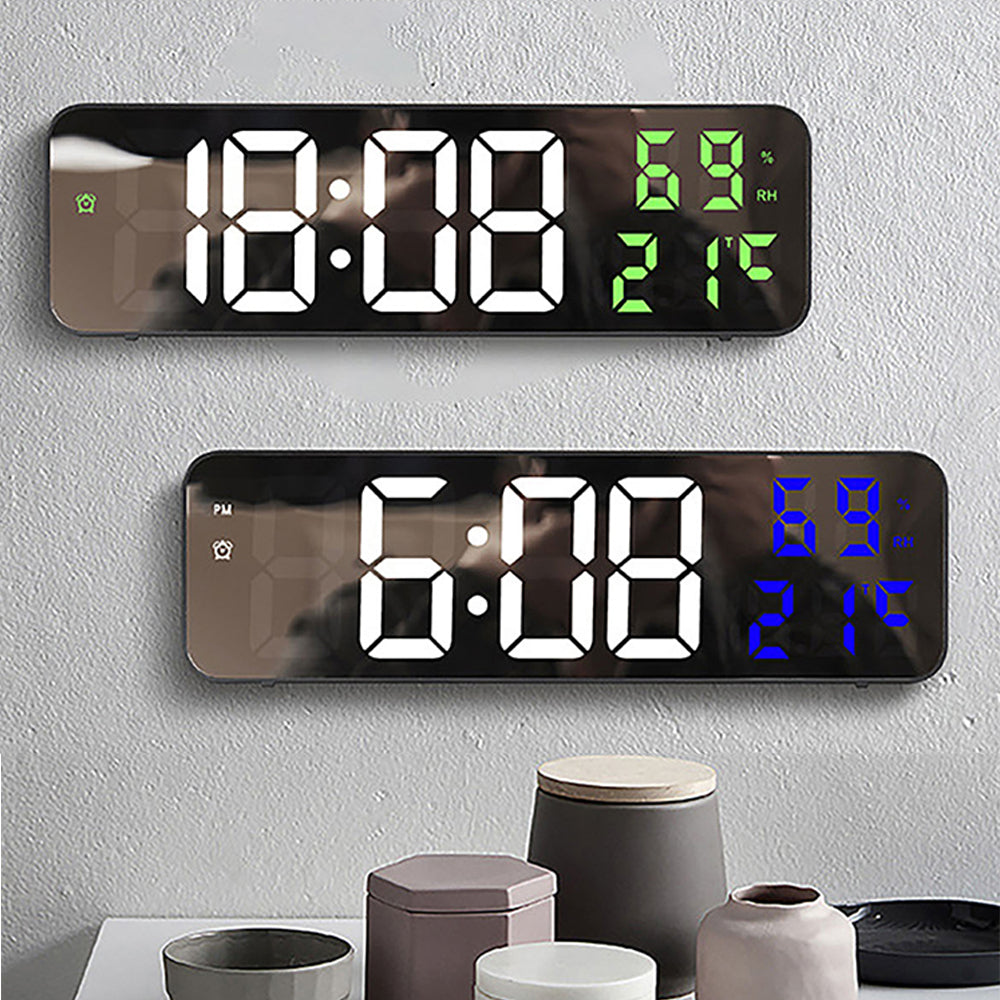 LinkMejor Digital Wall Clock Alarm Clock Large LED Display with Automatic Brightness / Indoor Temperature / Humidity Monitor / 12/24H For Home Office Classroom