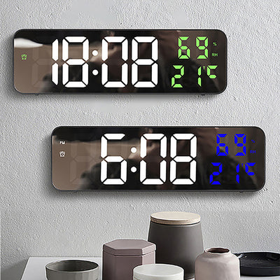 LinkMejor Digital Wall Clock Alarm Clock Large LED Display with Automatic Brightness / Indoor Temperature / Humidity Monitor / 12/24H For Home Office Classroom