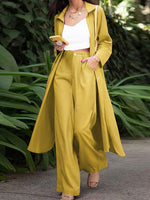 LinkMejor Women Plus Size Two Set Solid Button Lapel Long Sleeve Long Blouses and Pant Two Pieces Set
