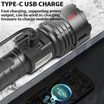 Super Bright Flashlight COB Side Light XHP70 30W LED USB-C with 26650 Battery 16000 Lumen Outdoor Emergency 6 Modes Zoomable Torch