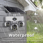 V380 8MP WIFI/4G Solar Security Camera Wireless Outdoor PTZ Quad Screen Night Vision Motion Two Way Audio Weatherproof Battery Powered Home Surveillance System