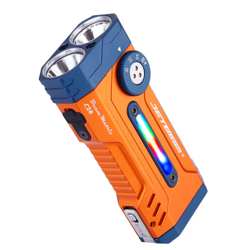 JETBeam E28 5 Light Multi Purpose EDC Flashlight Dual White Lights+RGB Side Light 7000mAh IPX8 Waterproof Type-C Rechargeable High Lumens Magnetic Work Light