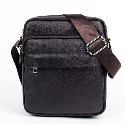 LinkMejor Genuine Leather Mens Crossbody Bag Compact Messenger Bag Portable Zipper Design Business Casual Fashion Shoulder Bag for Travel Work