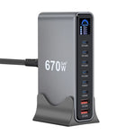 [GaN Tech] LinkMejor YMX-LCD 670W 8-Port USB PD Charger with Digital Display 2USB-A+6USB-C PD QC Fast Charging Desktop Charging Station EU Plug for iPhone 17 17Pro 16 Pro Max 15 14 for Huawei Mate XTs for OPPO