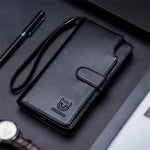 LinkMejor Men's Genuine Leather Wallet RFID Function Can Place 6.5'' Mobile Handbag High Quality Multi Card Long Wallet