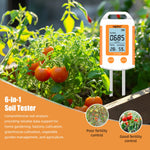 YY-1104 6-In-1 Soil Tester NPK/EC/Moisture/Temperature Dual Probes 90° Rotating LCD 0-1999 mg/kg 0-1999 μS/cm 0-99% RH 0-60°C Auto Power Off ABS Housing