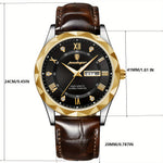 LinkMejor Luxury Business Men Watches Waterproof Luminous Leather Quartz Watch Fashion Date Week Men's Wristwatch