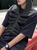 INCERUN Men Vests Skeleton Rib Deconstructed Design Hooded Sleeveless Streetwear Male Waistcoats Fashion Casual Vests Men S-5XL