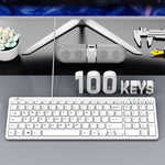 LinkMejor USB Wired Keyboard 100 Keys Scissor Switch Multimedia Function Slim Keyboards for Desktop Laptop Computer Office
