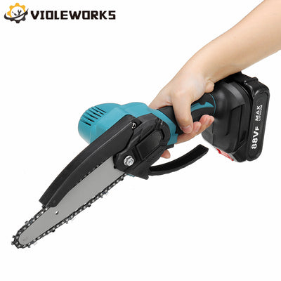 LinkMejor 6 Inch 88VF Electric Chain Saw Rechargable Chainsaws One-handed Lithoum Battery Wood Cutter With 0/1/2 Battery Also For Makita Battery EU Plug