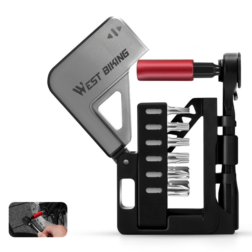 WEST BIKING 12-In-1 Bicycle Repair Tools Kit Portable Multitool Bike Two-Way Ratchet Wrench Magnetic Allen Key Quick Release Set