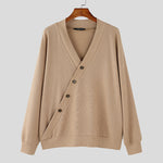 LinkMejor Mens Textured Asymmetrical V-Neck Long-Sleeve Sweater Comfortable Solid Color Casual Fall Winter Top S-5XL