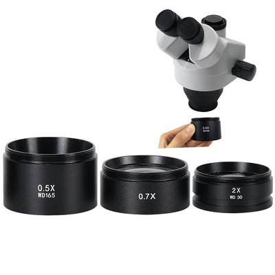 LinkMejor WD165 0.5X 0.7X  2.0X Auxiliary Objects Lens Microscope Camera Lens For Trinocular Binocular Stereo Zoom Microscope Barlow Glass Lens