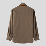LinkMejor Mens Tie Design Long Sleeve Shirt Casual Solid Color Fashion Design Men Top Loose Fit