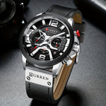 LinkMejor Chronograph Men Watch Casual Sports Fashion Calendar Analog Genuine Leather Wrist Watch
