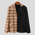 LinkMejor Mens Plaid Patchwork Long Sleeve Blazer Two-tone Stylish Casual Suit Outwear for Spring Fall