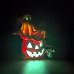 Elfeland Halloween Ghost Night Light Tipsy Ghost Pumpkin Table Lamp with Wine Glass & Skull USB Plug-in LED Decor Resin Halloween Decoration Gift